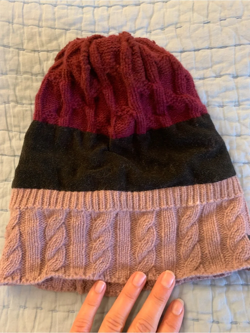 Patagonia Two-Tone Pom Beanie - Burgundy & Pink